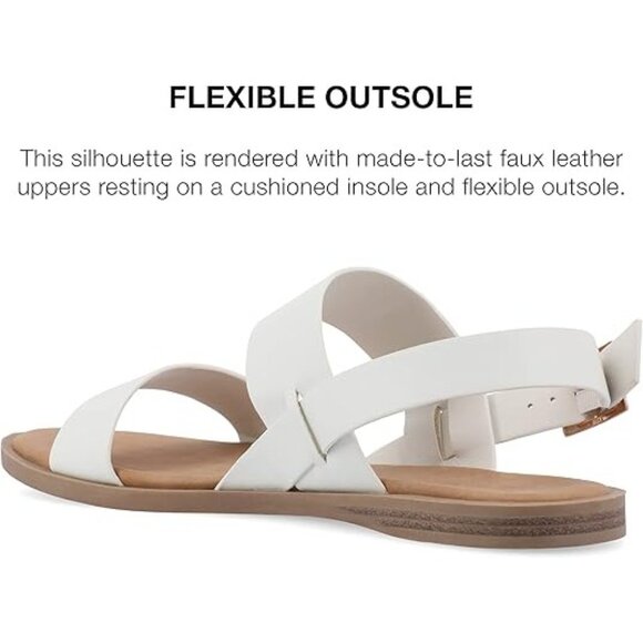 Journee Collection Womens Dual Straps Flat Sandals White Brown Size 8 Regular - Picture 4 of 5